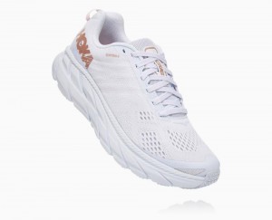 Hoka One One Clifton 6 Wanderschuhe Damen Weiß Rosa Gold | 05492SPIQ